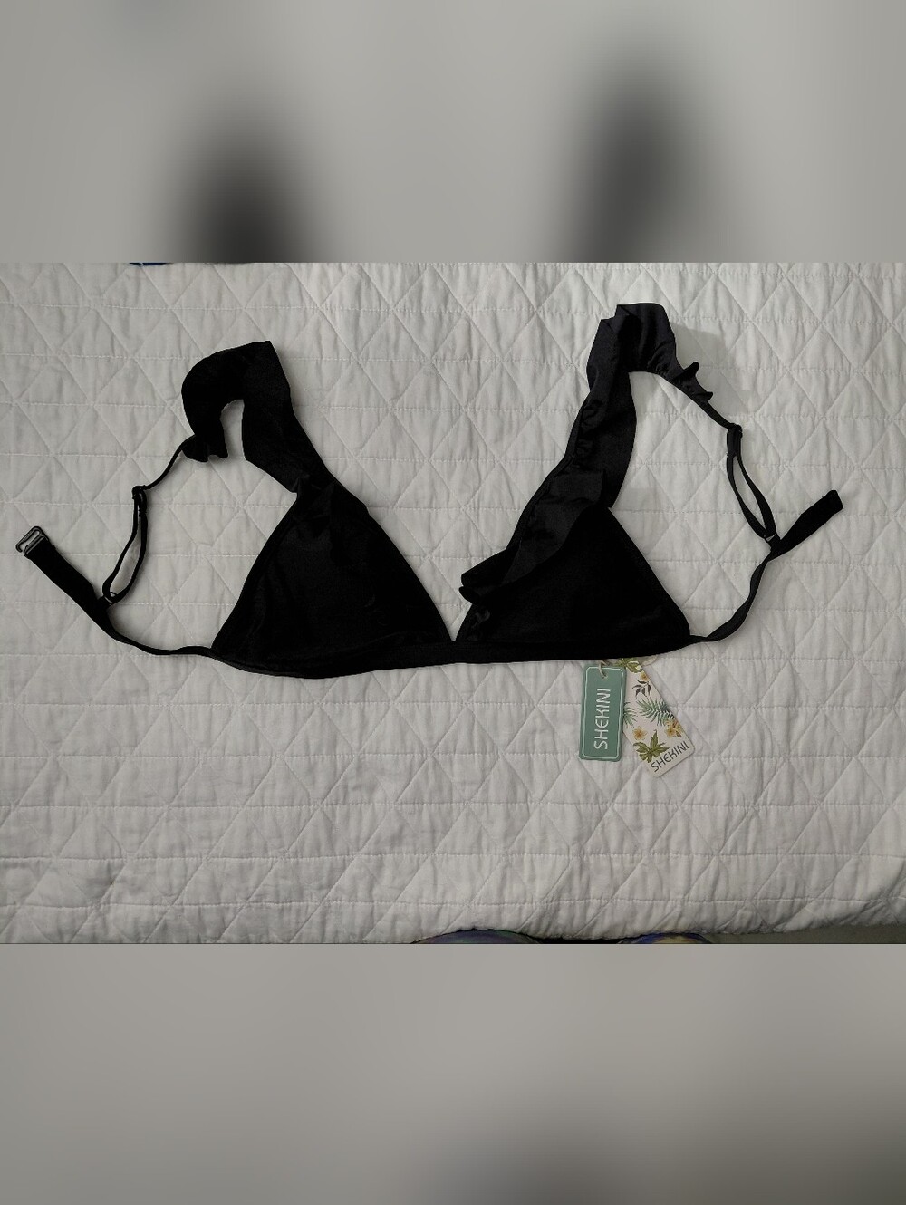 Black Ruffle Triangle Bikini Top